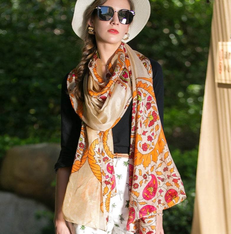 Anyyou 100% Mulberry Silk Gray Long Scarf Luxury Brand Women Beach Shawl Wear Swimwear Pashimina Face Shield Foulard