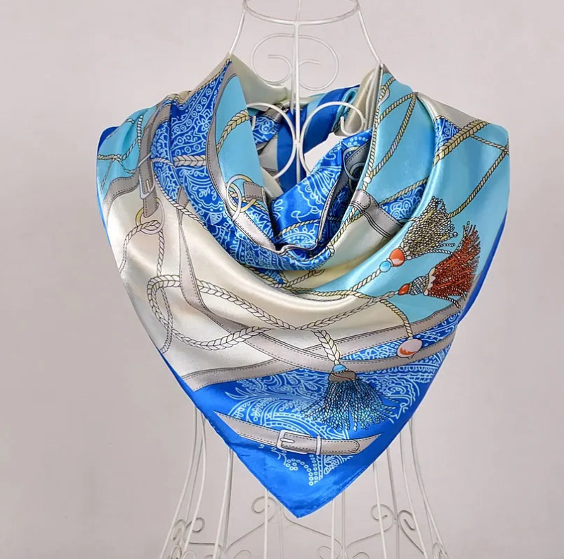 Anyyou Fashion Premium Satin Square Scarf – Sky Blue Silk-Feel Neckwrap for Women