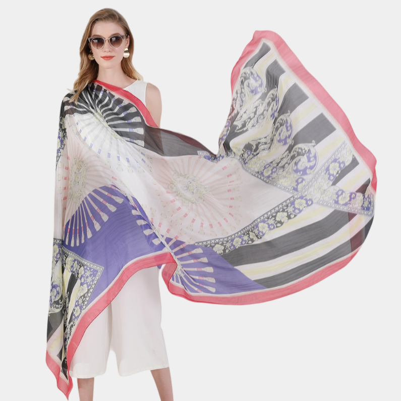 Anyyou 100% Mulberry Silk Off White Long Scarf Luxury Brand Women Beach Shawl Wear Swimwear Pashimina Face Shield Foulard
