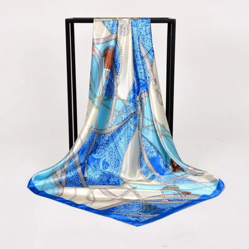 Anyyou Fashion Premium Satin Square Scarf – Sky Blue Silk-Feel Neckwrap for Women