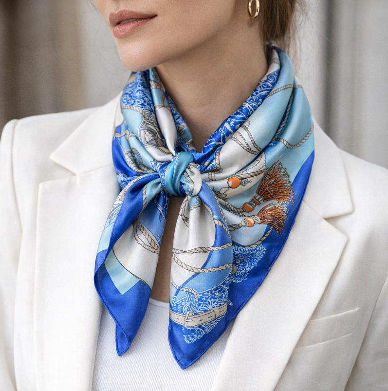 Anyyou Fashion Premium Satin Square Scarf – Sky Blue Silk-Feel Neckwrap for Women