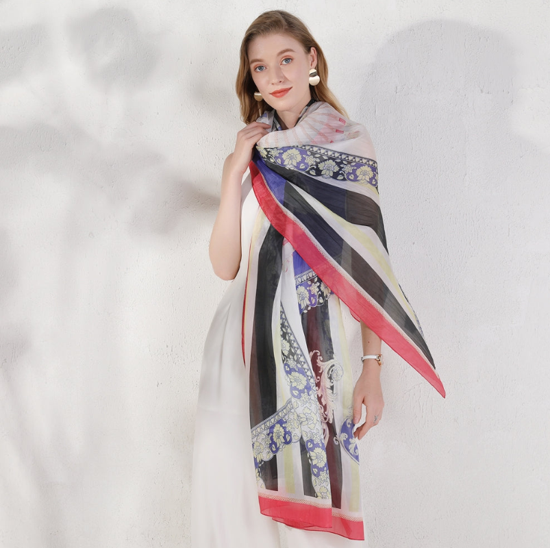 Anyyou 100% Mulberry Silk Off White Long Scarf Luxury Brand Women Beach Shawl Wear Swimwear Pashimina Face Shield Foulard