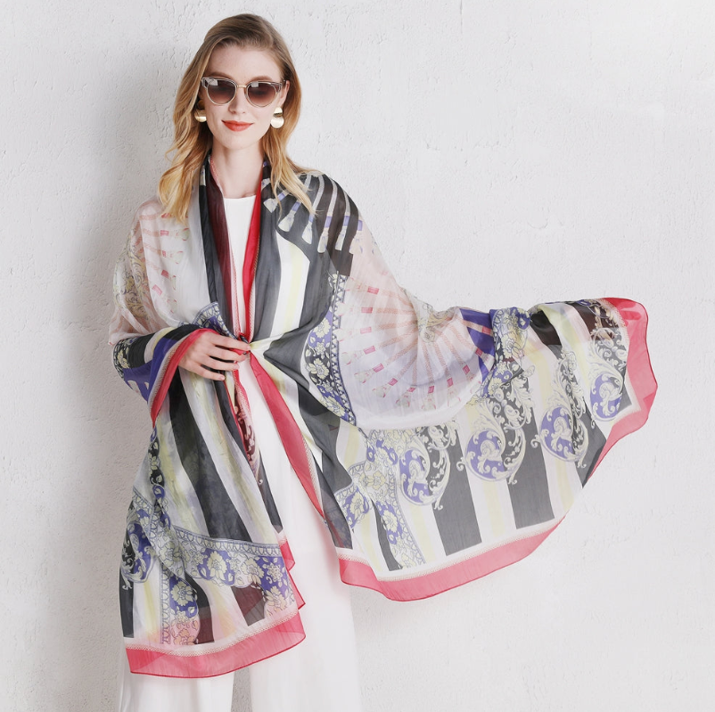 Anyyou 100% Mulberry Silk Off White Long Scarf Luxury Brand Women Beach Shawl Wear Swimwear Pashimina Face Shield Foulard