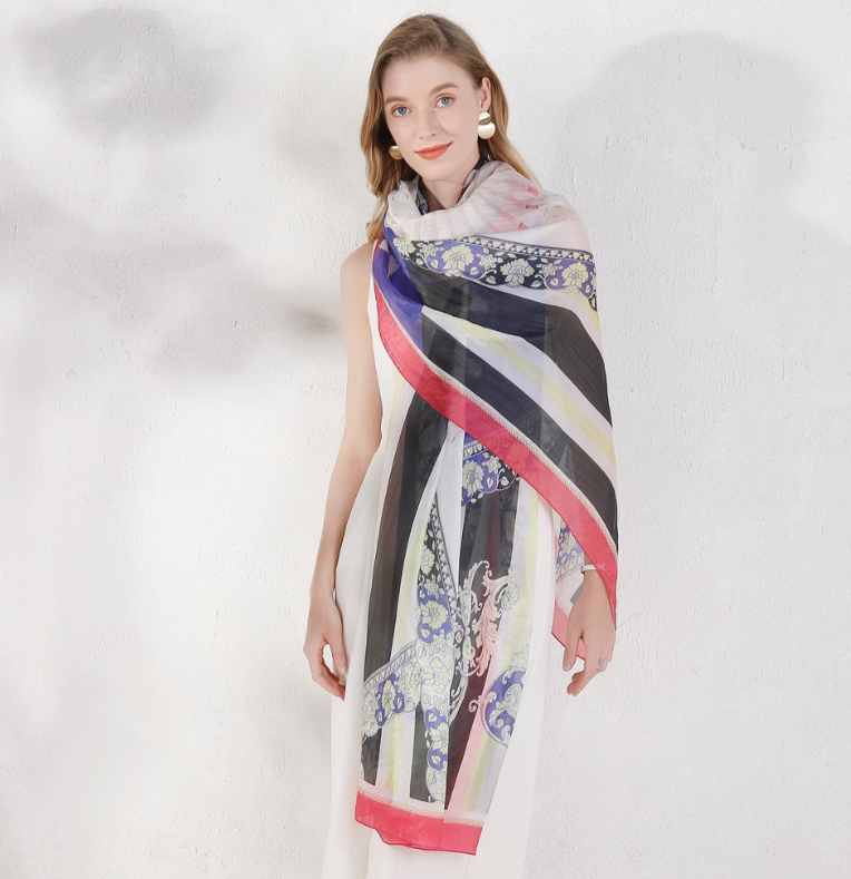 Anyyou 100% Mulberry Silk Off White Long Scarf Luxury Brand Women Beach Shawl Wear Swimwear Pashimina Face Shield Foulard