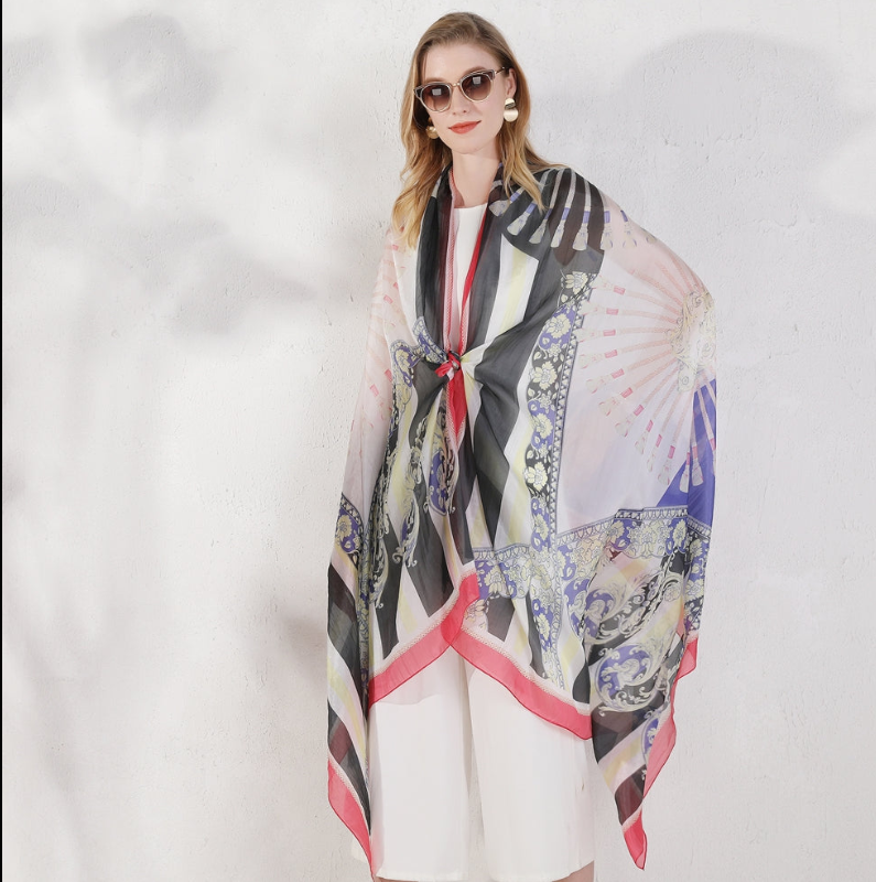 Anyyou 100% Mulberry Silk Off White Long Scarf Luxury Brand Women Beach Shawl Wear Swimwear Pashimina Face Shield Foulard