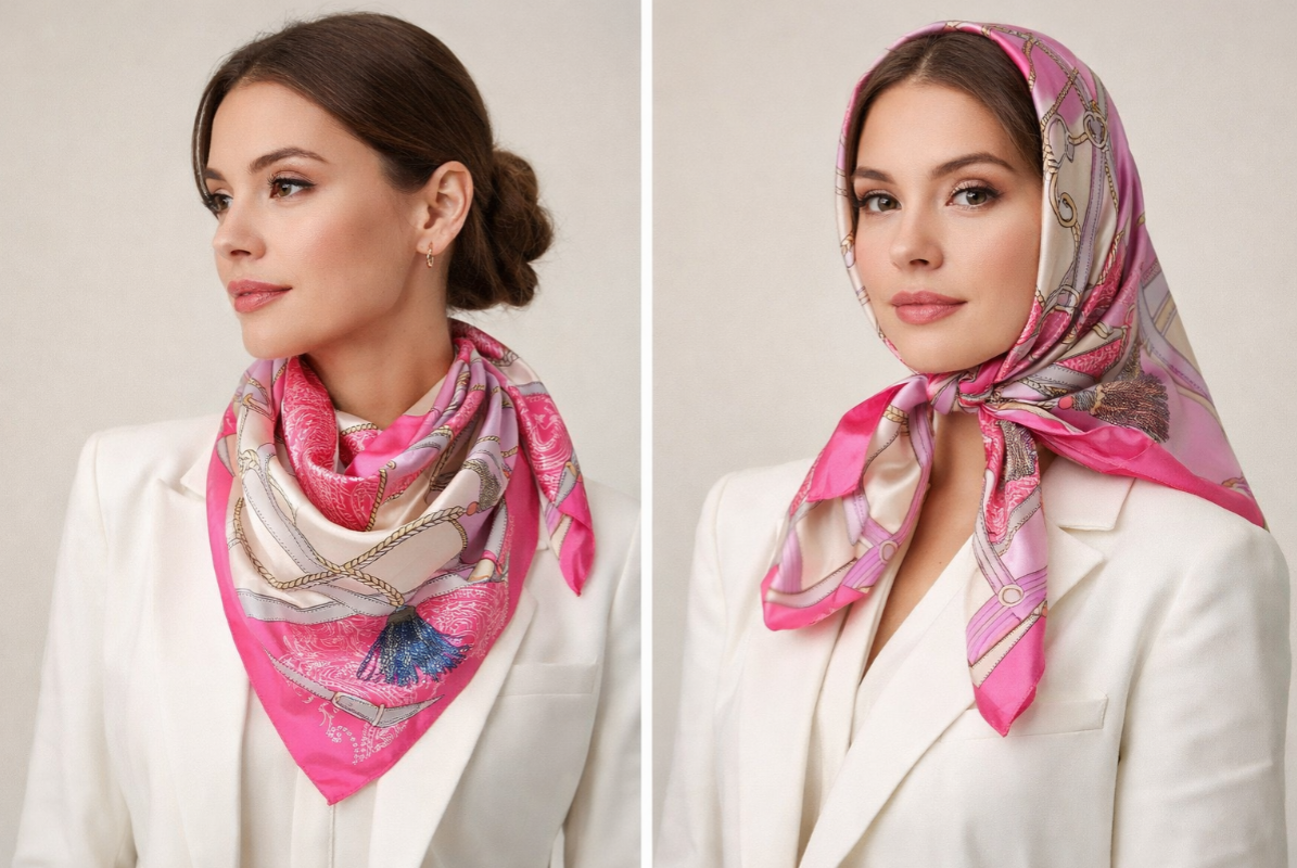 Anyyou Fashion Premium Satin Square Scarf – Pink Silk-Feel Neckwrap for Women