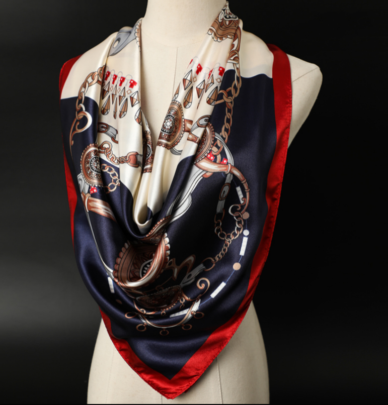 Anyyou Fashion Premium Satin Square Scarf – Red Blue Silk-Feel Neckwrap for Women