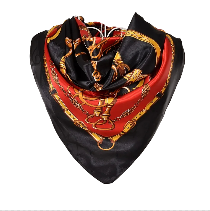 Anyyou Fashion Premium Satin Square Scarf – Black Red Elegant Silk-Feel Neckwrap for Women