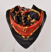 Anyyou Fashion Premium Satin Square Scarf – Black Red Elegant Silk-Feel Neckwrap for Women