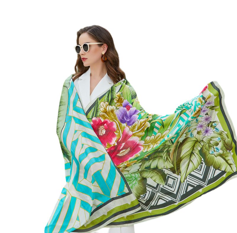 Anyyou 100% Mulberry Silk Avocado Green Long Scarf Luxury Brand Women Beach Shawl Wear Swimwear Pashimina Face Shield Foulard