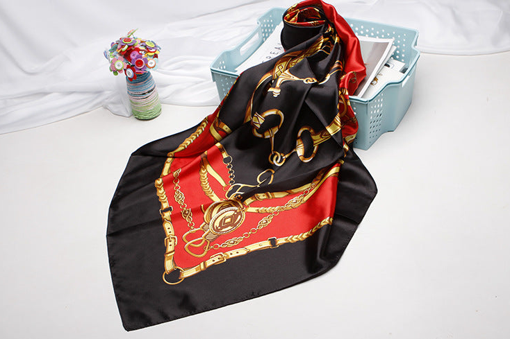 Anyyou Fashion Premium Satin Square Scarf – Black Red Elegant Silk-Feel Neckwrap for Women