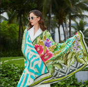 Anyyou 100% Mulberry Silk Avocado Green Long Scarf Luxury Brand Women Beach Shawl Wear Swimwear Pashimina Face Shield Foulard