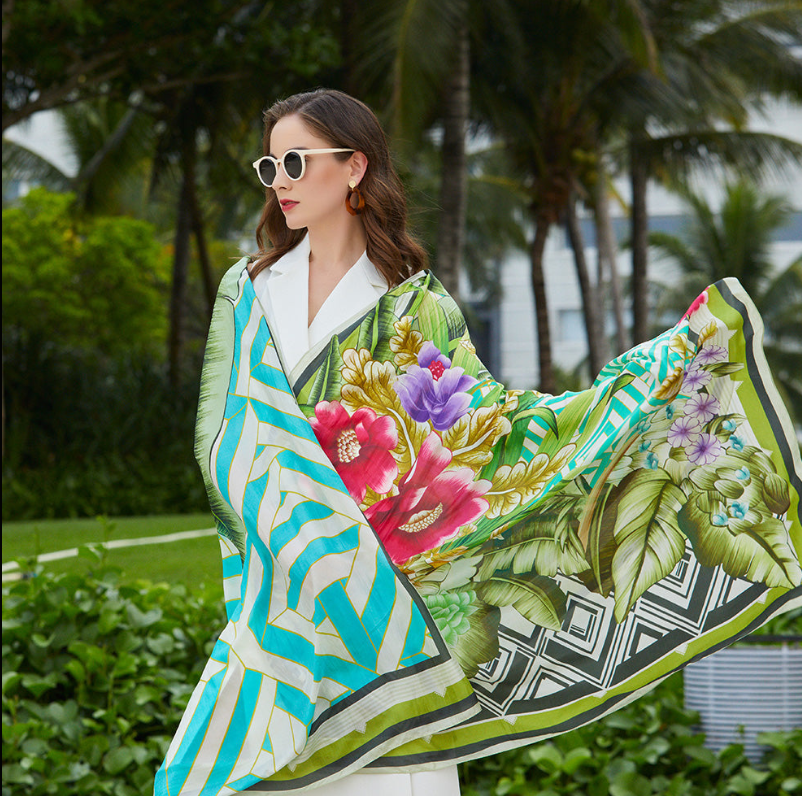Anyyou 100% Mulberry Silk Avocado Green Long Scarf Luxury Brand Women Beach Shawl Wear Swimwear Pashimina Face Shield Foulard