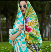 Anyyou 100% Mulberry Silk Avocado Green Long Scarf Luxury Brand Women Beach Shawl Wear Swimwear Pashimina Face Shield Foulard