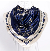 Anyyou Fashion Premium Satin Square Scarf – Elegant Navy Blue Silk-Feel Neckwrap for Women