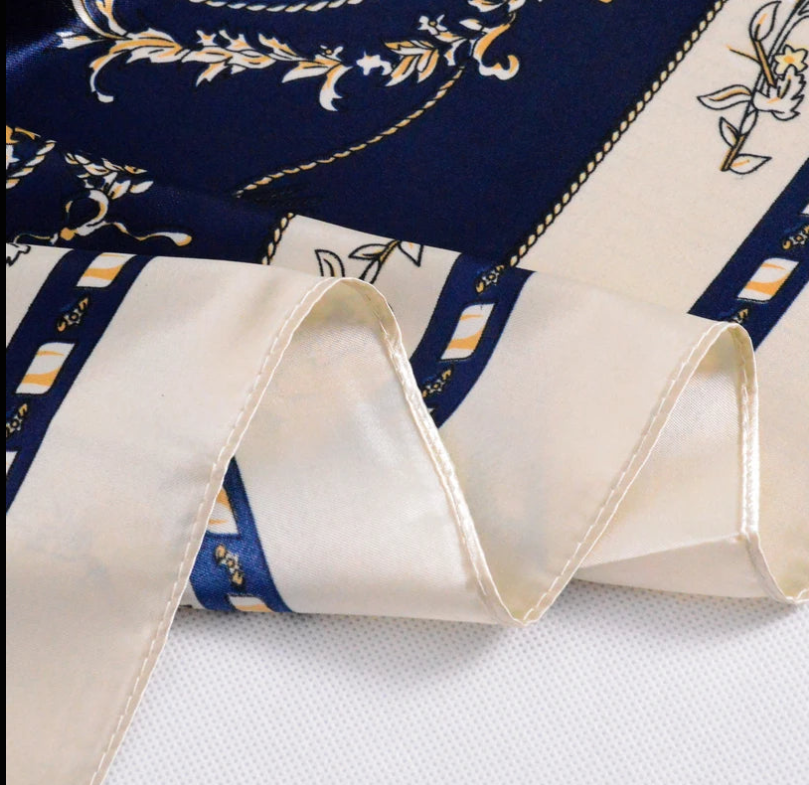 Anyyou Fashion Premium Satin Square Scarf – Elegant Navy Blue Silk-Feel Neckwrap for Women