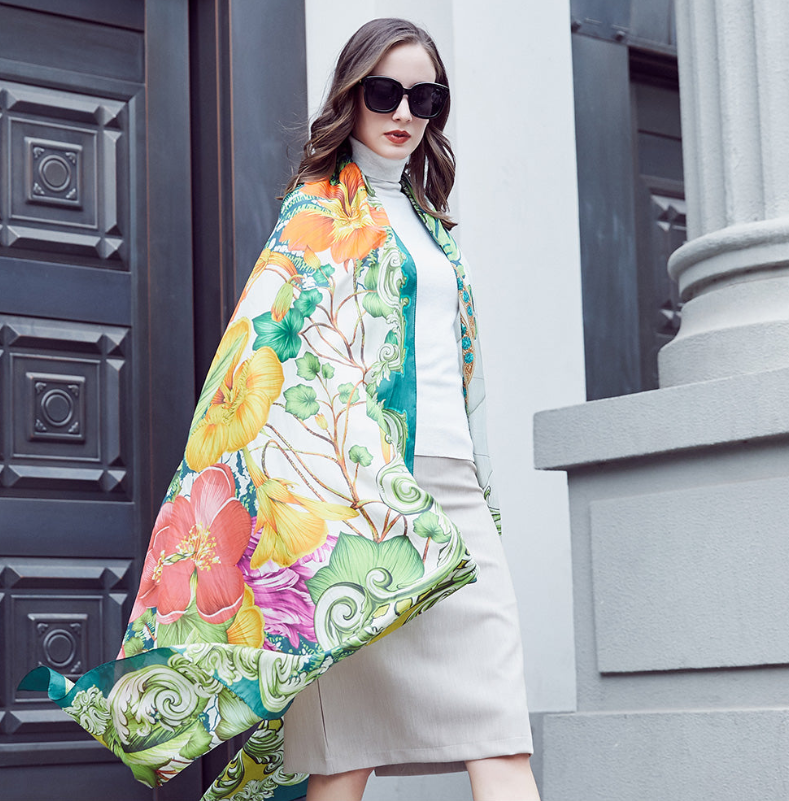 Anyyou 100% Mulberry Silk Light Green Long Scarf Luxury Brand Women Beach Shawl Wear Swimwear Pashimina Face Shield Foulard