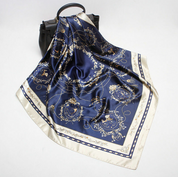 Anyyou Fashion Premium Satin Square Scarf – Elegant Navy Blue Silk-Feel Neckwrap for Women