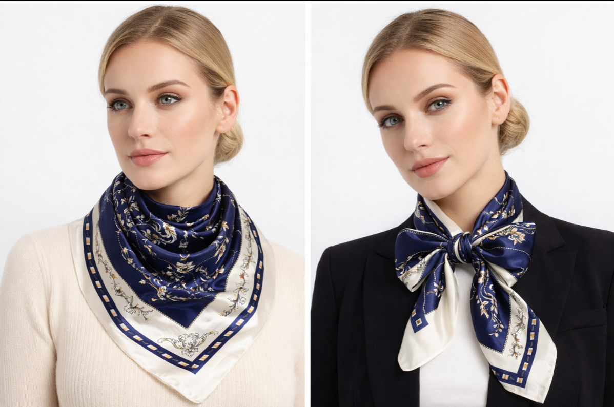 Anyyou Fashion Premium Satin Square Scarf – Elegant Navy Blue Silk-Feel Neckwrap for Women