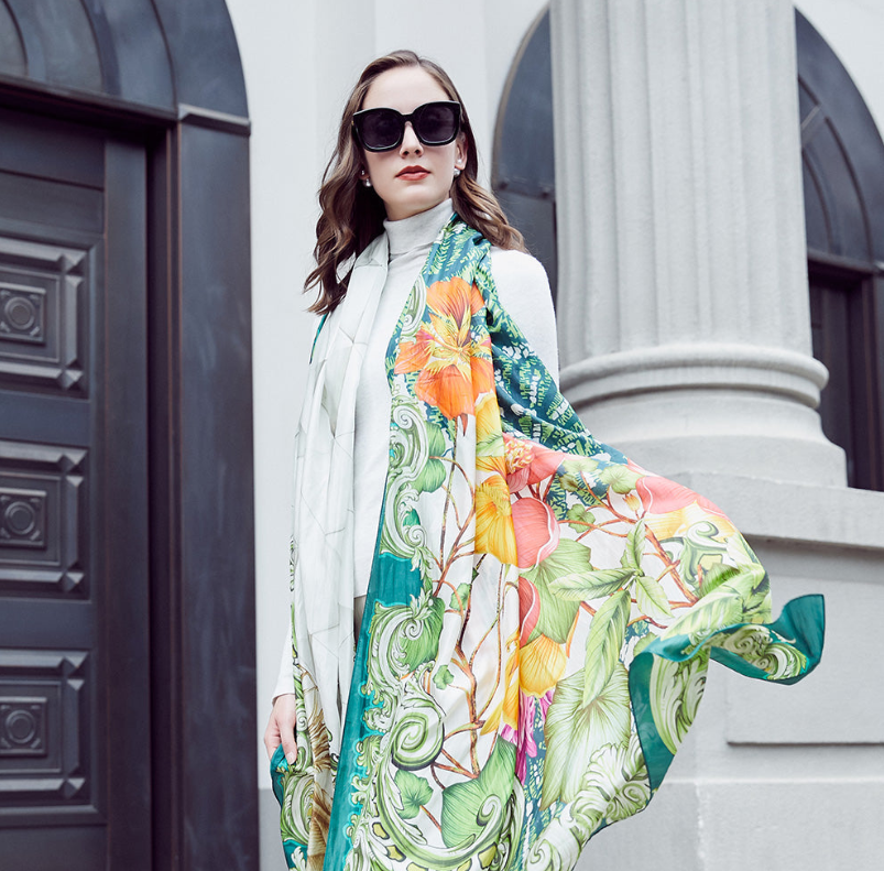 Anyyou 100% Mulberry Silk Light Green Long Scarf Luxury Brand Women Beach Shawl Wear Swimwear Pashimina Face Shield Foulard