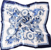 Anyyou Fashion Premium Satin Square Scarf – Blue White Vase Silk-Feel Neckwrap for Women