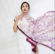 Anyyou 100% Mulberry Silk Purple Long Scarf Luxury Brand Women Beach Shawl Wear Swimwear Pashimina Face Shield Foulard