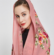 Anyyou 100% Pure Merino Wool Pink Floral Garden Stylish Poncho Winter Large Scarf With Trendy Pashmina Shawl Bandana  For Womenfashion Design