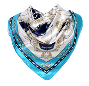 Anyyou Fashion Premium Satin Square Scarf – Elegant Lake Blue Silk-Feel Neckwrap for Women