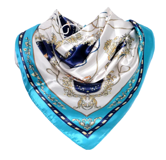 Anyyou Fashion Premium Satin Square Scarf – Elegant Lake Blue Silk-Feel Neckwrap for Women