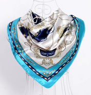 Anyyou Fashion Premium Satin Square Scarf – Elegant Lake Blue Silk-Feel Neckwrap for Women