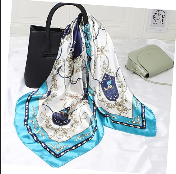 Anyyou Fashion Premium Satin Square Scarf – Elegant Lake Blue Silk-Feel Neckwrap for Women