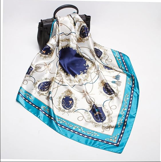 Anyyou Fashion Premium Satin Square Scarf – Elegant Lake Blue Silk-Feel Neckwrap for Women