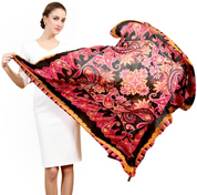 Anyyou 100% Pure Merino Wool Pink Paisley Taffeta Stylish Poncho Winter Large Scarf With Trendy Pashmina Shawl Bandana  For Womenfashion Design