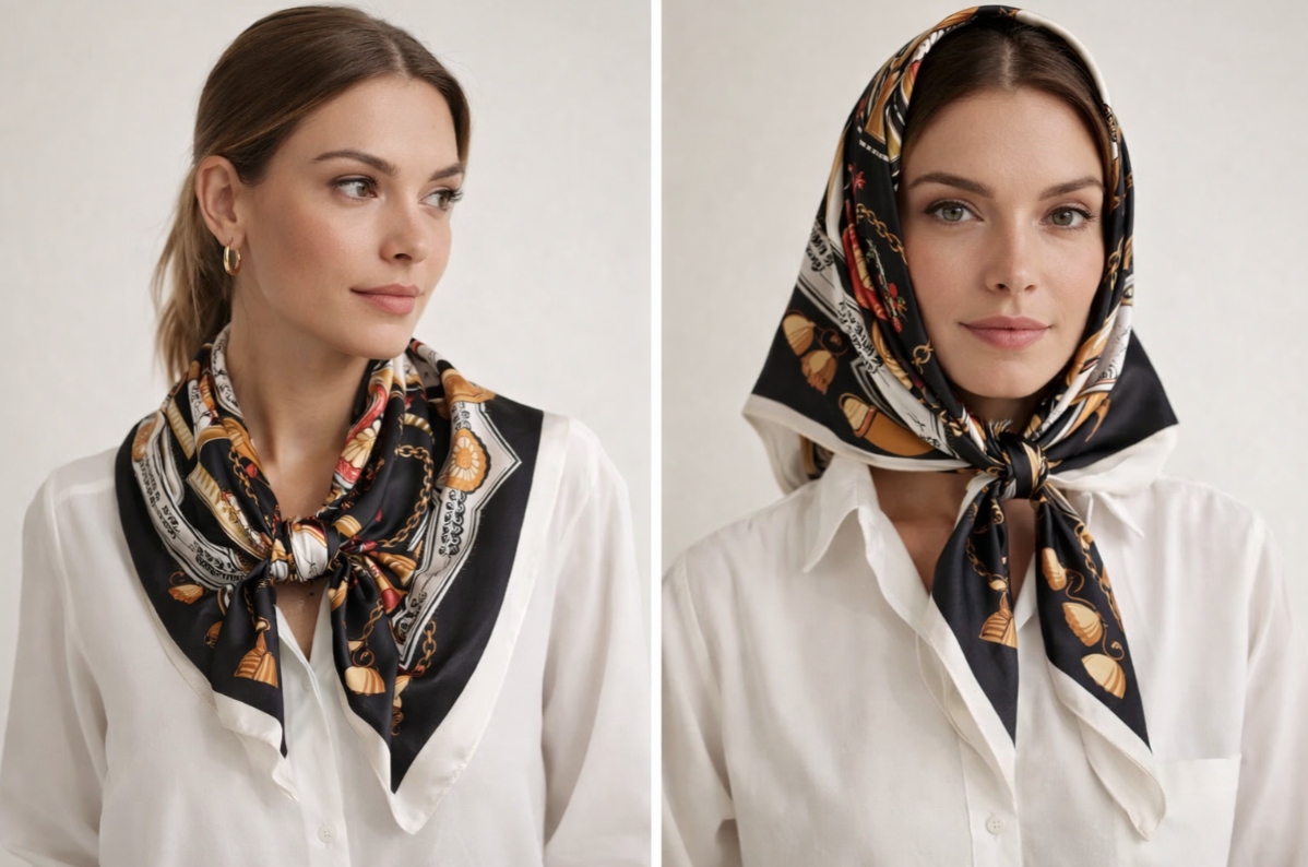 Anyyou Fashion Premium Satin Square Scarf – Black Silk-Feel Neckwrap for Women
