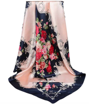 Anyyou Fashion Premium Satin Square Scarf – Navy Blue Garadon Silk-Feel Neckwrap for Women
