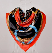 Anyyou Fashion Premium Satin Square Scarf –Red Black Silk-Feel Neckwrap for Women