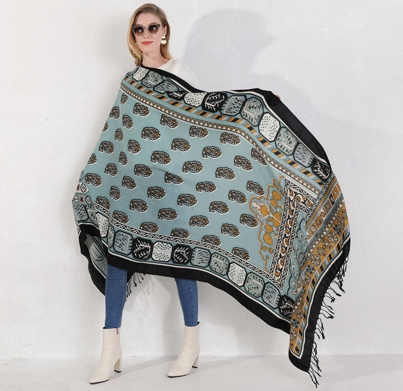 Anyyou 100% Pure Merino Wool Gray Poncho Winter Large Scarf Pashmina Shawl Bandana Neck Wrap For Women