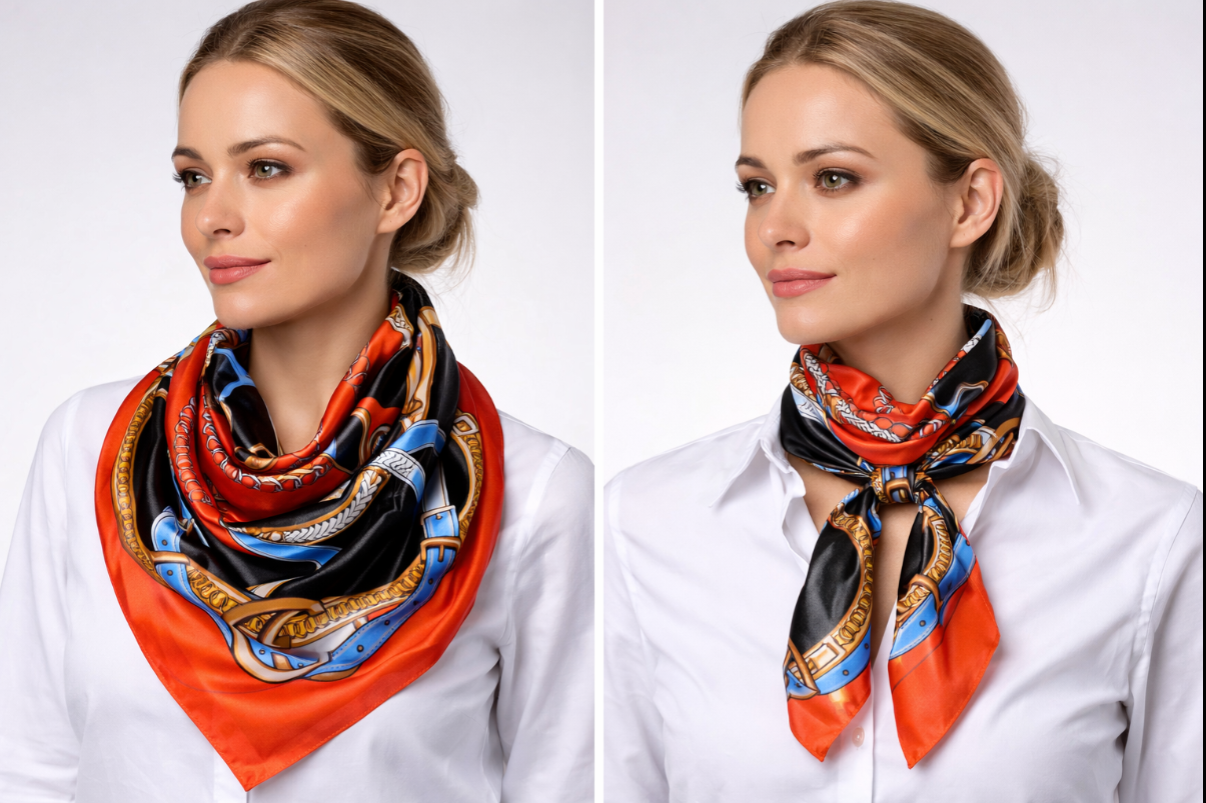 Anyyou Fashion Premium Satin Square Scarf –Red Black Silk-Feel Neckwrap for Women