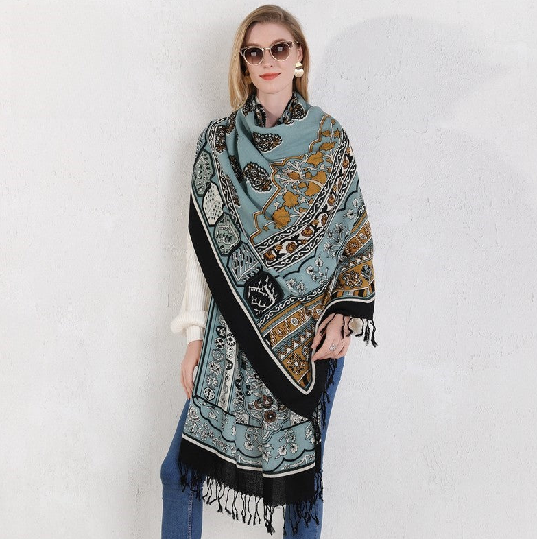 Anyyou 100% Pure Merino Wool Gray Poncho Winter Large Scarf Pashmina Shawl Bandana Neck Wrap For Women
