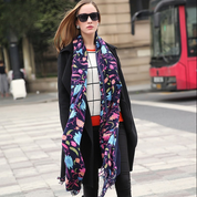 Anyyou 100% Pure Merino Wool Navy Blue Poncho Winter Large Scarf Pashmina Shawl Bandana Neck Wrap For Women
