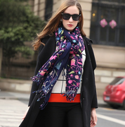 Anyyou 100% Pure Merino Wool Navy Blue Poncho Winter Large Scarf Pashmina Shawl Bandana Neck Wrap For Women