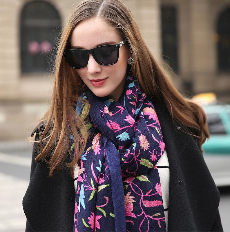 Anyyou 100% Pure Merino Wool Navy Blue Poncho Winter Large Scarf Pashmina Shawl Bandana Neck Wrap For Women