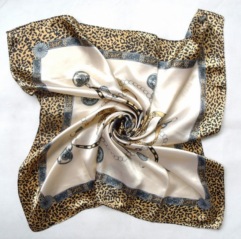 Anyyou Fashion Premium Satin Square Scarf – Leopard Print Silk-Feel Neckwrap for Women