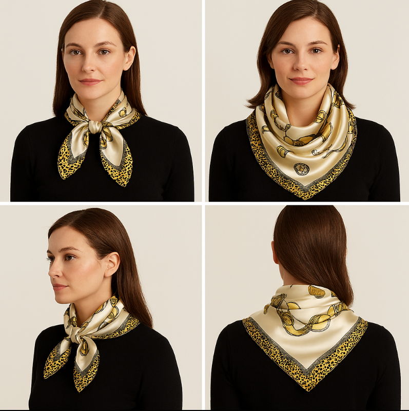 Anyyou Fashion Premium Satin Square Scarf – Leopard Print Silk-Feel Neckwrap for Women