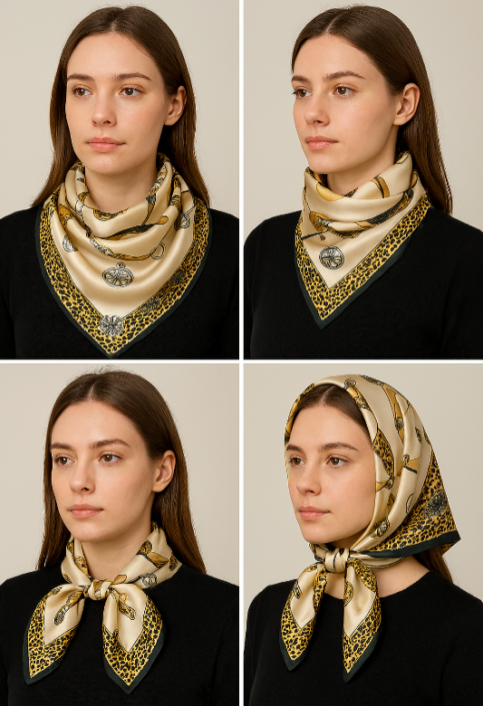 Anyyou Fashion Premium Satin Square Scarf – Leopard Print Silk-Feel Neckwrap for Women