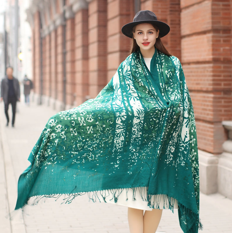Anyyou 100% Pure Merino Wool Green Poncho Winter Large Scarf Pashmina Shawl Bandana Neck Wrap For Women