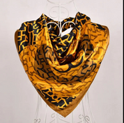 Anyyou Fashion Premium Satin Square Scarf – Gold Black Silk-Feel Neckwrap for Women