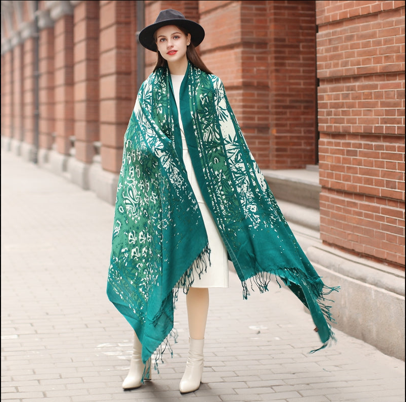 Anyyou 100% Pure Merino Wool Green Poncho Winter Large Scarf Pashmina Shawl Bandana Neck Wrap For Women