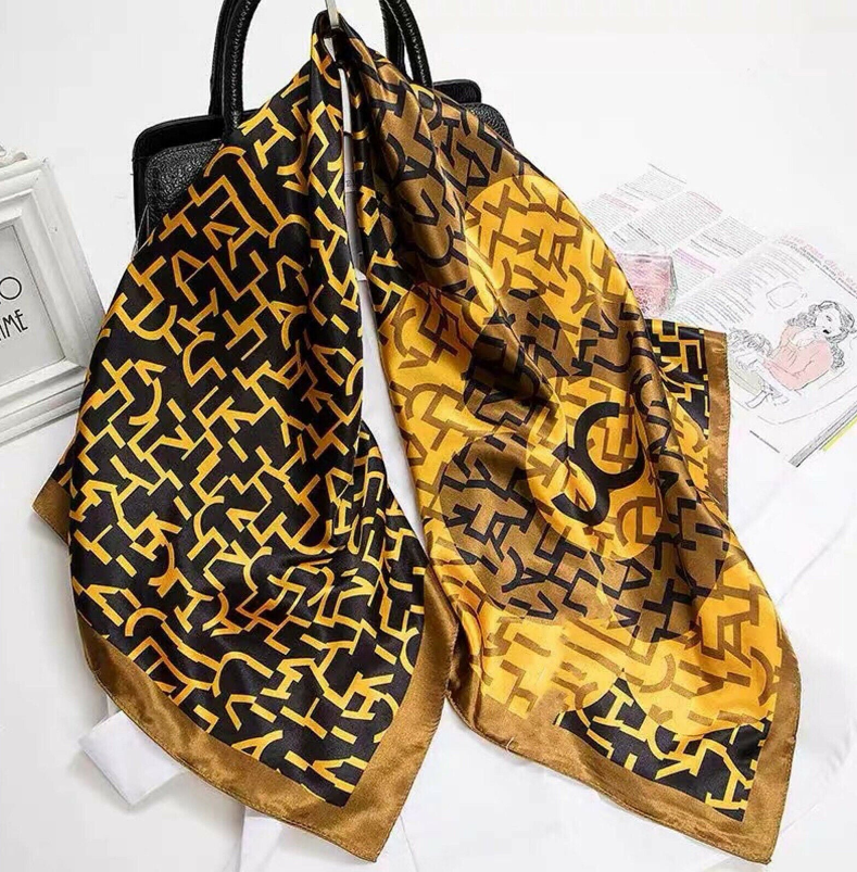 Anyyou Fashion Premium Satin Square Scarf – Gold Black Silk-Feel Neckwrap for Women
