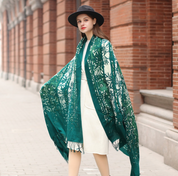 Anyyou 100% Pure Merino Wool Green Poncho Winter Large Scarf Pashmina Shawl Bandana Neck Wrap For Women
